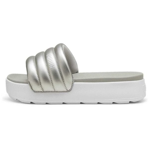 Klapki Puma Karmen Slide Puffy, Kobiety. Szare klapki damskie Puma, bez wzorów, z materiału, bez obcasa. Za 199.99 zł.