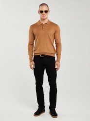 Sweter męski z kołnierzykiem polo brązowy Bradson 802. Brązowe swetry przez głowę męskie Big Star, l, bez wzorów, z wiskozy, bez kołnierzyka. W wyprzedaży za 129.99 zł.