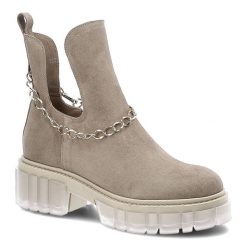 Botki damskie Lemar, miękka zamszowa cholewka masywna podeszwa z transparentnym akcentem i wycięcem po bokach, taupe, 30065-W. Brązowe kozaki damskie Lemar, z zamszu, bez obcasa. Za 280.99 zł.