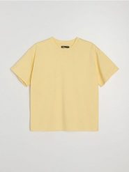 Bawełniana koszulka z cyrkoniami - żółty. Żółte t-shirty damskie Sinsay, l, bez wzorów, z bawełny, bez kołnierzyka. Za 29.99 zł.