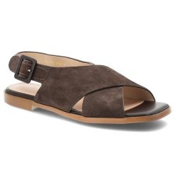 Sandały damskie S.Barski, cholewka ze skóry naturalnej zamszowej zapinane na sprzączkę, brązowe, JC61-1001. Brązowe klapki damskie S.BARSKI, bez wzorów, ze skóry, bez obcasa, bez zapięcia. Za 259.00 zł.