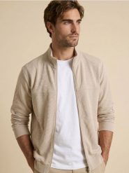 Rozpinana bluza ze stójką - beżowy. Brązowe bluzy męskie Sinsay, l, bez wzorów, bez kaptura. Za 59.99 zł.