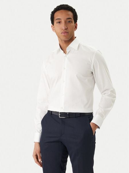 BOSS Koszula H-Hank 50560704 Biały Slim Fit. Białe koszule męskie Boss, m, bez wzorów, z bawełny, biznesowe, bez kołnierzyka, bez ramiączek. Za 384.99 zł.