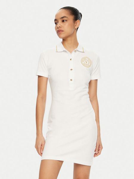 Versace Jeans Couture Sukienka codzienna 78HAOT01 Biały Regular Fit. Białe sukienki damskie Versace Jeans Couture, na co dzień, s, bez wzorów, z bawełny, bez kołnierzyka, bez ramiączek, proste. Za 359.99 zł.