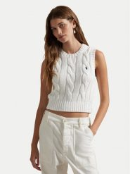 Polo Ralph Lauren Sweter 211959295001 Biały Slim Fit. Białe swetry damskie Polo Ralph Lauren, xxs, bez wzorów, z bawełny, bez kołnierzyka, bez ramiączek, bez kaptura. Za 659.99 zł.