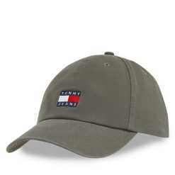 Czapka z daszkiem Tommy Jeans. Zielone czapki i kapelusze męskie Tommy Jeans, bez wzorów, z jeansu. Za 99.99 zł.