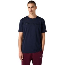 Koszulka męska Champion SS Tee 220273. Niebieskie koszulki sportowe męskie Champion, m, bez wzorów, z bawełny, bez kołnierzyka, bez ramiączek. Za 85.00 zł.