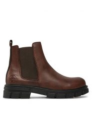 Rieker Botki Z9150-25 Brązowy. Brązowe botki damskie Rieker, ze skóry, bez obcasa, na płaskiej podeszwie, bez zapięcia. Za 419.99 zł.