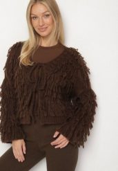 Brązowy Wiązany Kardigan z Dodatkiem Wełny i Wiskozy Zdobiony Frędzlami Tiravea. Brązowe kardigany damskie Born2be, z aplikacjami, z jeansu, eleganckie, długie. Za 169.99 zł.