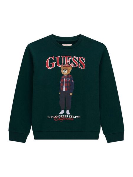 Guess Bluza L6BQ14 K6130 Zielony Regular Fit. Zielone bluzy dla chłopców Guess, z aplikacjami, bez ramiączek, bez kaptura. Za 174.99 zł.