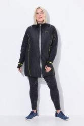 Damskie Płaszcz funkcyjny 2w1 odpinane rękawy kieszenie na zamek błyskawiczny. Czarne płaszcze damskie Ulla Popken, plus size, bez wzorów, z elastanu, plus size, długie, bez kaptura. Za 377.99 zł.