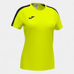 Koszulka do piłki nożnej damska Joma Academy III z krótkim rękawem. Czarne koszulki sportowe damskie Joma, l, bez wzorów, sportowe, bez kołnierzyka. Za 19.99 zł.