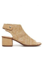 Rieker Sandały 64670-60 Beżowy. Brązowe sandały damskie Rieker, bez wzorów, z materiału, bez obcasa, na słupku, bez zapięcia. Za 223.99 zł.