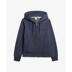 Damska bluza z kapturem zapinana na zamek Superdry Logo Essential. Niebieskie bluzy damskie Superdry., bez wzorów, bez kołnierzyka. Za 325.75 zł.