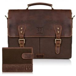 Zestaw brązowy PAOLO PERUZZI portfel i torba ZUP-07-BR. Brązowe portfele męskie Paolo Peruzzi, bez wzorów, z bawełny. Za 329.99 zł.