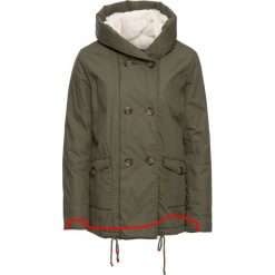 Krótka kurtka parka na podszewce z polaru "baranka" bonprix ciemnooliwkowy. Zielone kurtki damskie bonprix, z polaru. Za 199.99 zł.