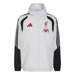 Wodoodporna kurtka Liverpool FC 2026/27. Szare kurtki męskie Adidas, m, bez wzorów, z materiału, klasyczne, bez kaptura. Za 431.00 zł.