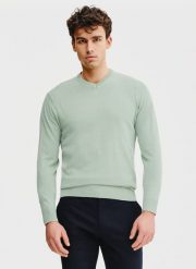PAKO LORENTE – Zielony męski sweter w serek. Zielone swetry przez głowę męskie Pako Lorente, na wiosnę, m, bez wzorów, z bawełny, bez kołnierzyka. Za 199.99 zł.