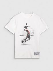 4F T-shirt regular z nadrukiem siatkarskim męski - biały M. Białe koszulki sportowe męskie 4f, l, bez wzorów, z bawełny, klasyczne, bez kołnierzyka. Za 69.99 zł.
