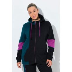 Damskie Bluza dresowa bloki kolorów kaptur kieszeń kangurka. Czarne bluzy damskie Ulla Popken, plus size, bez wzorów, z bawełny, bez kaptura. Za 279.99 zł.