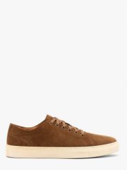 Brązowe buty męskie typu trampki ze skóry welurowej DILLON. Brązowe półbuty na co dzień męskie Ryłko, ze skóry, sportowe, bez zapięcia. Za 429.99 zł.