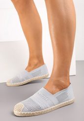 Jasnoszare Espadryle z Plecioną Cholewką przed Kostkę Mokosa. Szare espadryle damskie Renee, na lato, z aplikacjami, boho, bez obcasa, na płaskiej podeszwie, bez zapięcia. Za 44.99 zł.