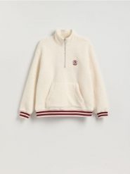 Polarowa bluza ze stójką - złamana biel. Bluzy męskie Reserved, l, bez wzorów, z dzianiny, bez kaptura. Za 159.99 zł.