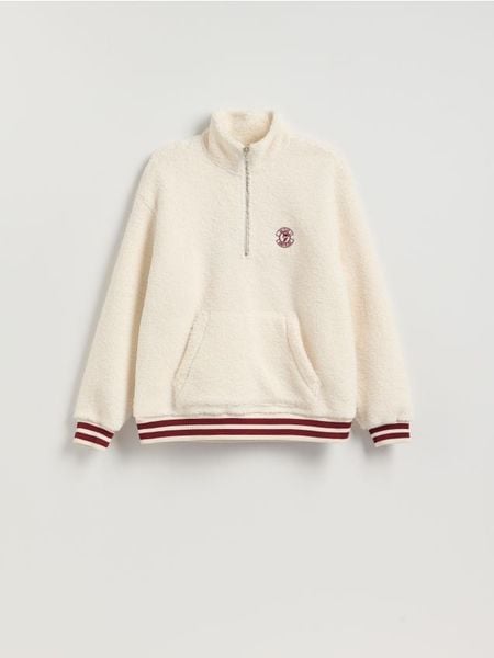 Polarowa bluza ze stójką - złamana biel. Bluzy męskie Reserved, l, bez wzorów, z dzianiny, bez kaptura. Za 159.99 zł.