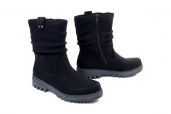 Rieker Y7681-00 black, botki damskie. Czarne botki damskie Rieker, na zimę, bez obcasa, bez zapięcia. Za 379.90 zł.