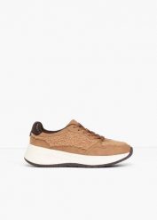 Ciężkie sneakersy ze wstawką z imitacji futra. Brązowe obuwie sportowe damskie bonprix, bez wzorów. Za 149.99 zł.
