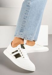 Złoto-Białe Tenisówki Ozdobione Paskami Meloti. Żółte trampki i tenisówki damskie Renee, bez wzorów, z jeansu, eleganckie, bez zapięcia. Za 59.99 zł.