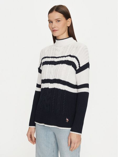 U.S. Polo Assn. Sweter WUP1099 Granatowy Relaxed Fit. Niebieskie swetry damskie U.S. Polo Assn., s, bez wzorów, z bawełny, bez kołnierzyka, bez ramiączek, bez kaptura. Za 199.99 zł.