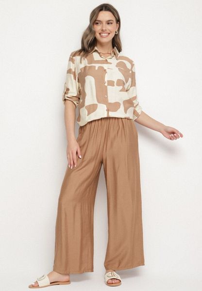 Jasnobeżowy Komplet z Wiskozą Koszula z Geometrycznym Wzorem i Spodnie Rinavinea. Brązowe koszule damskie Born2be, na lato, l, bez wzorów, z wiskozy, eleganckie, bez kołnierzyka, bez ramiączek. Za 129.99 zł.