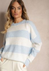 Jasnoniebieski Sweter ze Ściągaczami Ozdobiony Pasami z Wełną Tiarosea. Niebieskie swetry damskie Renee, bez wzorów, z jeansu, casualowe, bez kołnierzyka, bez ramiączek, długie, bez kaptura. Za 119.99 zł.