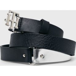 Tommy Hilfiger - Pasek skórzany. Czarne paski damskie Tommy Hilfiger, w paski, z materiału. Za 199.90 zł.