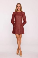 Elegancka sukienka tweedowa trapezowa mini bordowa. Czerwone sukienki dla dziewczynek MOE, bez wzorów, biznesowe, bez ramiączek, krótkie. Za 349.00 zł.