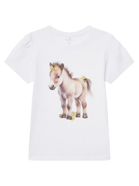 NAME IT T-Shirt Hani 13243178 Biały Standard Fit. Białe t-shirty i topy dla dziewczynek Name it, bez wzorów, z bawełny, bez ramiączek. Za 39.99 zł.