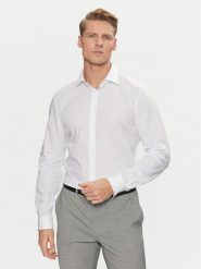 Calvin Klein Koszula Poplin Stretch Regular Shirt K10K109509 Biały Slim Fit. Białe koszule męskie Calvin Klein, m, bez wzorów, z bawełny, biznesowe, bez kołnierzyka, bez ramiączek. Za 239.99 zł.