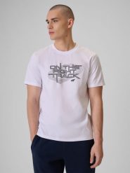 4F T-shirt regular z nadrukiem męski - biały S. Białe t-shirty męskie 4f, m, bez wzorów, z bawełny, klasyczne, bez kołnierzyka. Za 69.99 zł.
