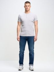 Koszulka męska z prążkowanej dzianiny szara Basicag 901. Szare t-shirty męskie Big Star, l, bez wzorów, z bawełny, casualowe, bez kołnierzyka. Za 99.99 zł.