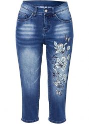 Dżinsy rybaczki z nadrukiem w motyle. Niebieskie jeansy damskie bonprix. Za 127.99 zł.