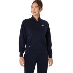 Damska bluza dresowa Asics Warm-Up. Niebieskie kurtki sportowe damskie Asics, bez wzorów, z dresówki, bez kaptura, tenisowe. Za 282.50 zł.