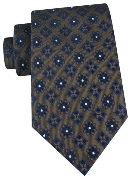 Męski Krawat - Chattier - Brązowy z Granatowymi Grochami. Brązowe krawaty i muchy Chattier, bez wzorów, z tkaniny, eleganckie. Za 55.00 zł.