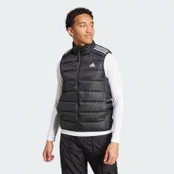 Bezrękawnik Essentials 3-Stripes Light Down. Czarne kurtki męskie Adidas, m, bez wzorów, z materiału, casualowe, bez kaptura. Za 366.99 zł.