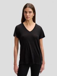 DAMSKA KOSZULKA LEE V NECK TEE BLACK 112378740. Czarne koszule damskie Lee, m, bez wzorów, bez kołnierzyka, bez ramiączek. Za 69.99 zł.