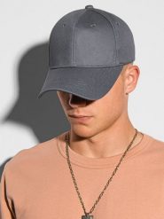 Czapka męska z daszkiem - szara V3. Szare czapki i kapelusze męskie Ombre Clothing, bez wzorów, klasyczne. W wyprzedaży za 19.99 zł.