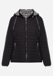 Czarna Dwustronna Kurtka Pikowana z Kapturem Zidila. Czarne kurtki damskie Born2be, l, bez wzorów, z jeansu, z kapturem. Za 84.99 zł.