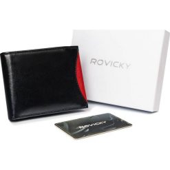 Portfel męski czarny z czerwoną wstawką Rovicky 1540-03-BOR-1256 BLA. Czarne portfele męskie ROVICKY, bez wzorów, ze skóry. Za 67.99 zł.