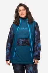 Damskie Kurtka sportowa wodoodporna otwór na kciuk osłona przeciwśnieżna. Niebieskie kurtki snowboardowe damskie Ulla Popken, plus size, bez wzorów, z materiału, długie, z kapturem, snowboardowy. Za 849.99 zł.