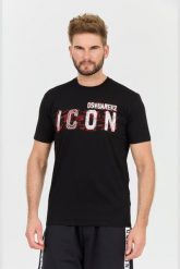 DSQUARED2 Czarny t-shirt Icon Scribble Cool Fit Tee. Czarne bluzy męskie Dsquared2, l, bez wzorów, bez kołnierzyka. W wyprzedaży za 799.99 zł.